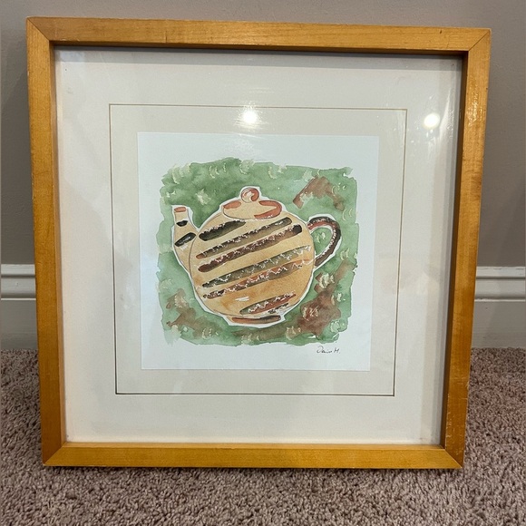 Crate and barrel framed teapot pitcher water color  painting print soicher Marin - Picture 1 of 14